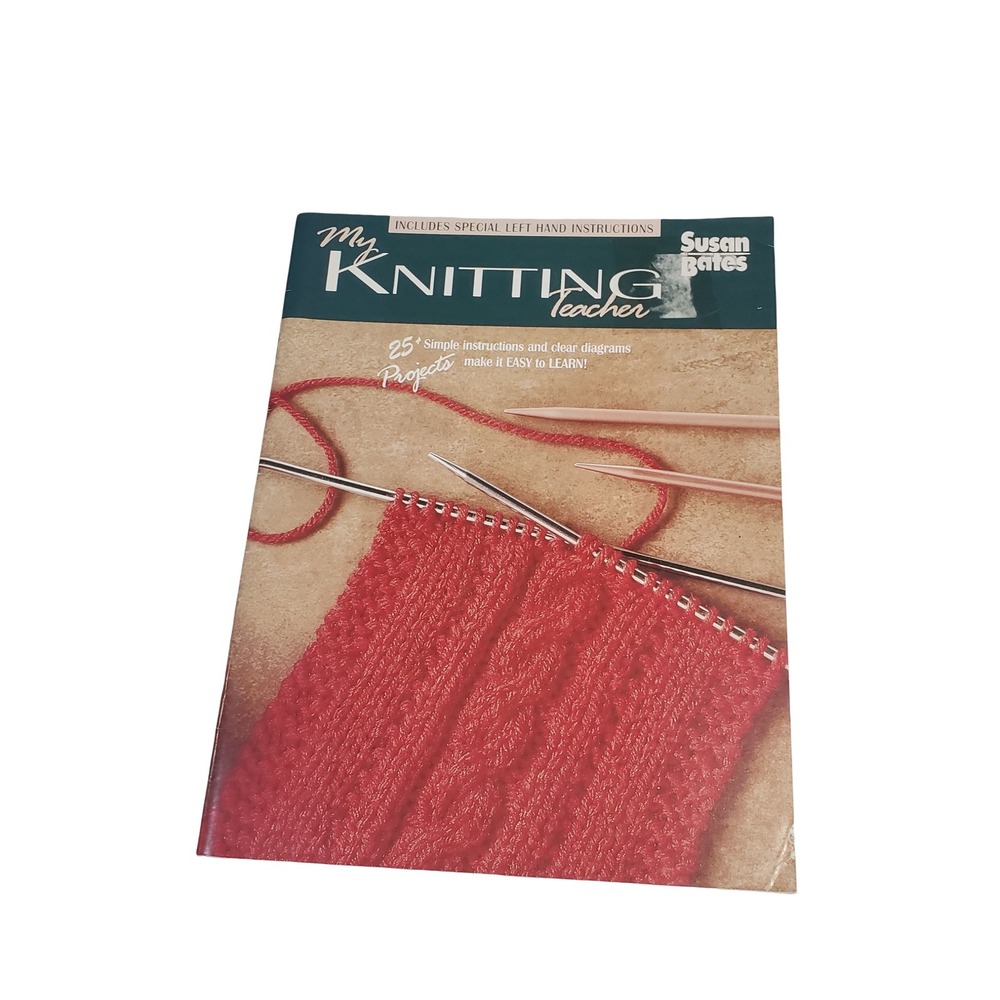 Vintage 1987 Susan Bates My Knitting Teacher Book 25+ Projects Left Handed DIY
